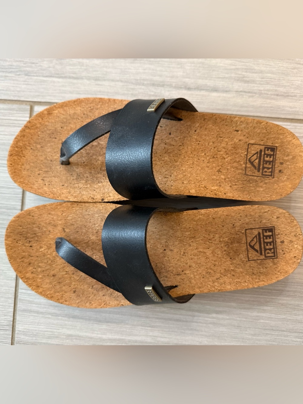 Reef Black Cork Footbed Toe-Post Sandals